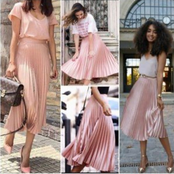 Zara pleated shinny midi skirt size L - Picture 4 of 8